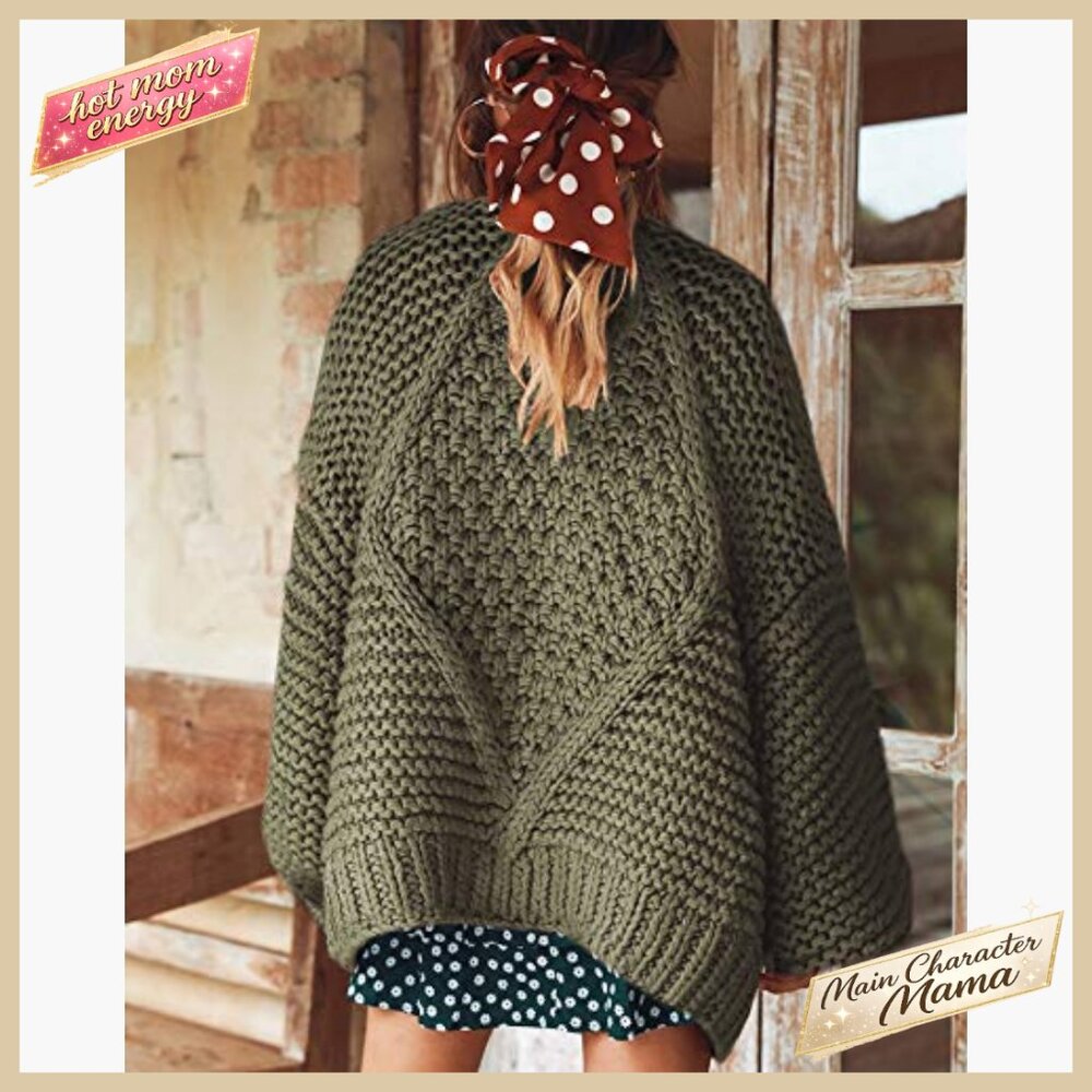Chunky Cable Knit Oversized Cardigan Batwing Sleeve Open Front Sweater - Picture 4 of 7
